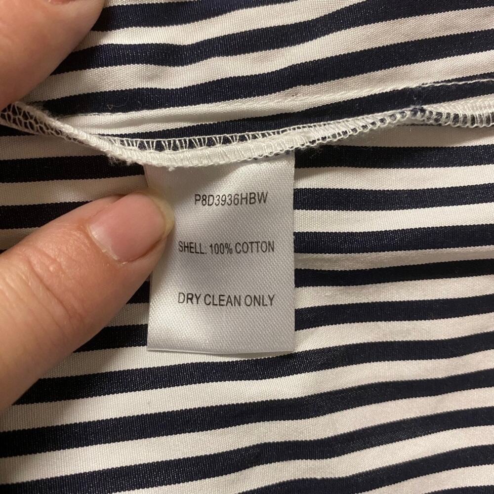 Parker Navy Blue and White Off the Shoulder Ruffle Smocked Blouse - Picture 5 of 5
